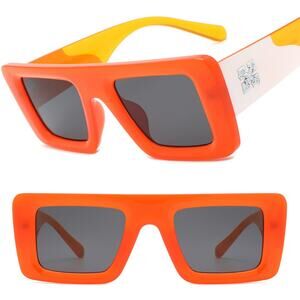 Luxury Orange & Gray Square Sunglasses Unisex Classy Exotic